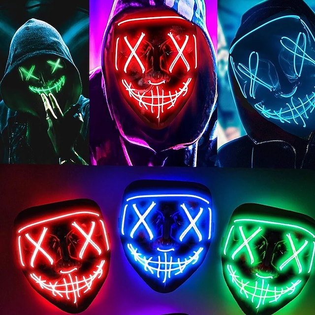  1 Stück Festival-Maske, LED-Leucht-Purge-Maske, Purge-Masken-Kostüm, Festival-Masken-Kostüm für Männer, Frauen, Kinder für Halloween