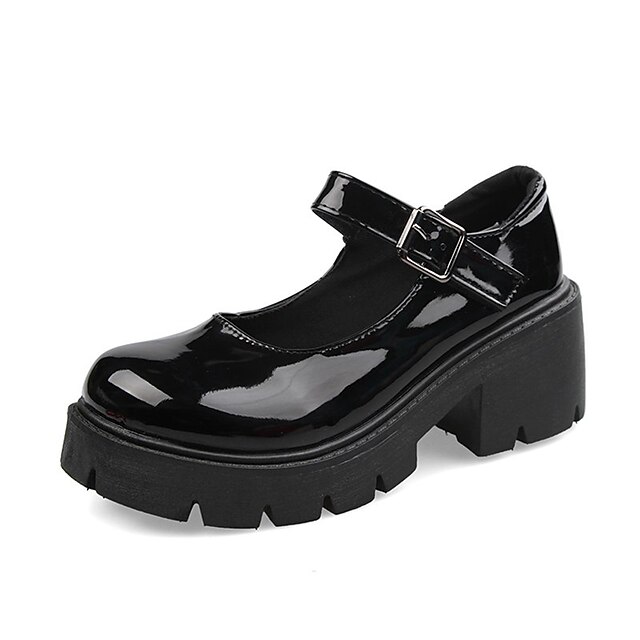  Women's Flats Dress Shoes Mary Jane Lolita Daily Solid Color Solid Colored Summer Buckle High Heel Wedge Heel Round Toe Elegant Casual Preppy Walking PU Leather Faux Leather Ankle Strap Matte Black
