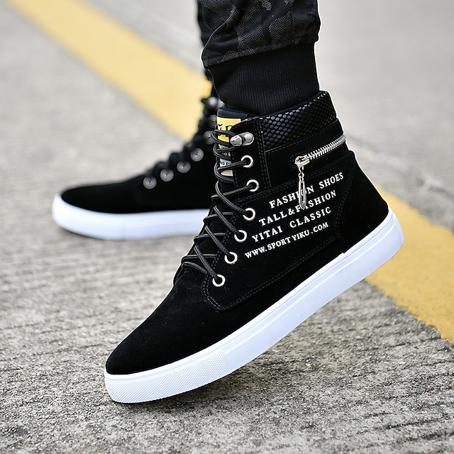 Men's Sneakers Boots Gladiator Skate Shoes High Top Sneakers Walking Roman Shoes Daily Leather Booties / Ankle Boots Lace-up Wine Black Khaki Summer Fall Winter