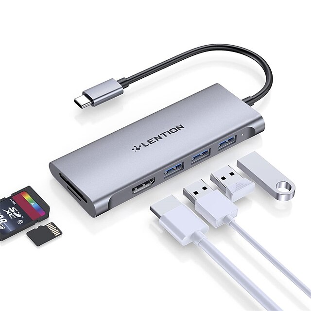  LENTION USB C Hub with 4K HDMI 3 USB 3.0 SD 3.0 Card Reader Compatible with 2022-2016 MacBook Pro 13/15/16 New Mac Air/iPad Pro/Surface More Multiport Stable Driver Dongle Adapter