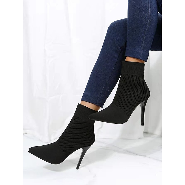  Women's Boots Daily Sexy Boots Plus Size Booties Ankle Boots Winter Stiletto Heel Pointed Toe Casual Minimalism Knit Loafer Solid Colored Black