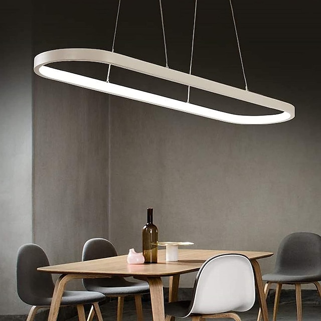  1-Light 70c/90m LED Pendant Light 40W Oval Design Rectangle Aluminum Black Painted Finishes Modern Lamp for Dinning Room Resturant Coffee Bar 110-240V ONLY DIMMABLE WITH REMOTE CONTROL