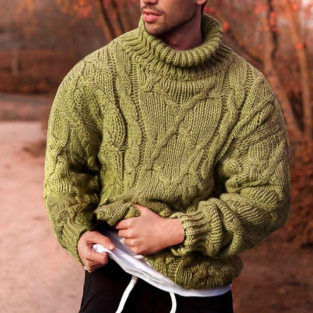  Męskie Świąteczny sweter Świąteczne swetry Sweter z golfem Sweter Sweter świąteczny Kable Masywny Robić na drutach Dzianiny Jednokolorowe Golf Elegancki Podstawowy Codzienny Święto Odzież Jesień Zima