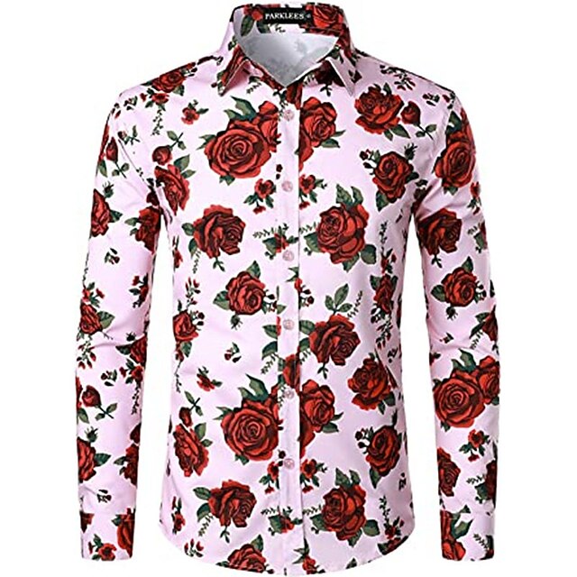 Men's Shirt Graphic Shirt Rose Floral Turndown Black White Yellow Pink ...