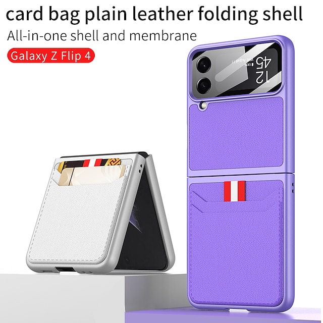  Phone Case For Samsung Galaxy Z Flip 4 Leather Flip Portable Flip Full Body Protective Solid Colored TPU PU Leather