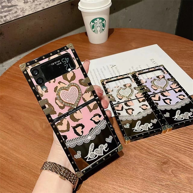  Phone Case For Samsung Galaxy Back Cover Flip Z Flip 4 Z Flip 3 Portable Rhinestone Case with Ring Graphic Heart Glitter Shine PC Metal