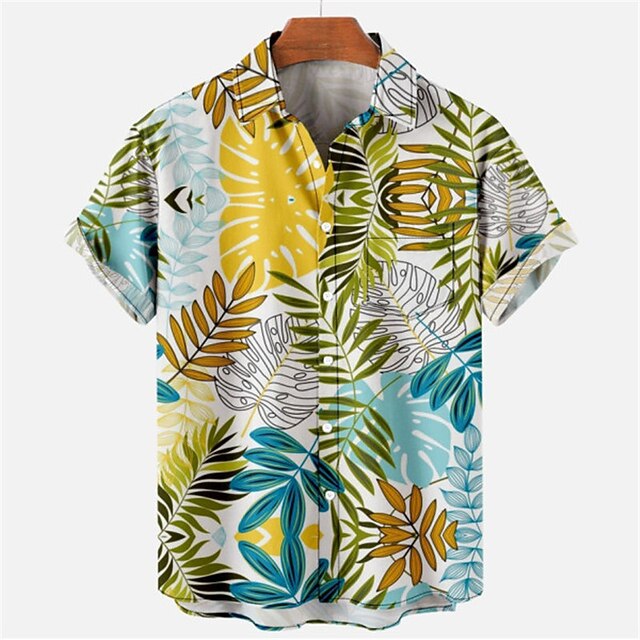 Men's Shirt Set Summer Hawaiian Shirt Floral Turndown Yellow 3D Print Outdoor main image 1
