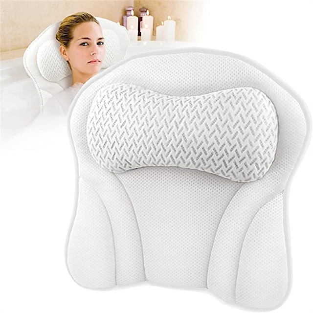  Travesseiro de banho para banheira conforto travesseiro de banheira travesseiros de banho ergonômicos para apoio de pescoço e costas de banheira com 6 ventosas ultra-suave design de malha de ar 4d