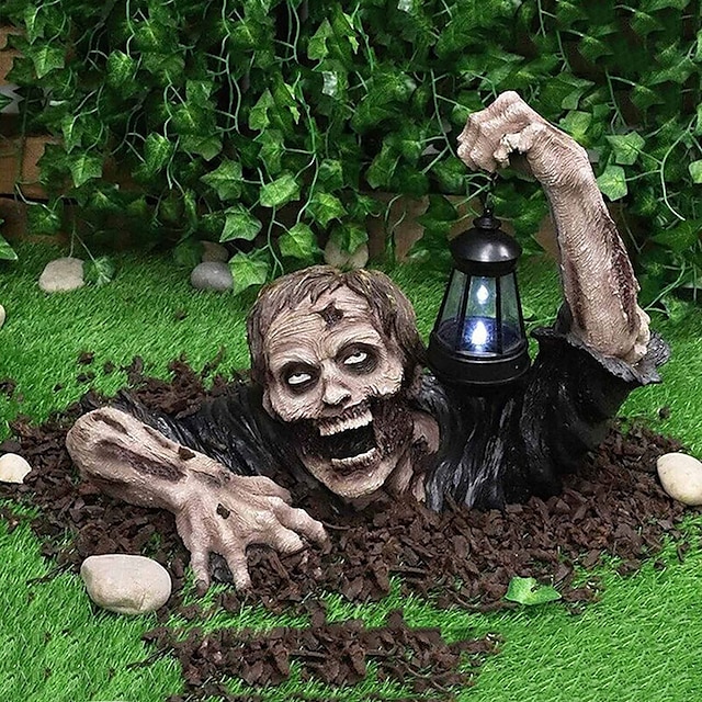  halloween zombie lykta harts hantverk prydnad utomhus trädgård dekorationer skräck zombie staty