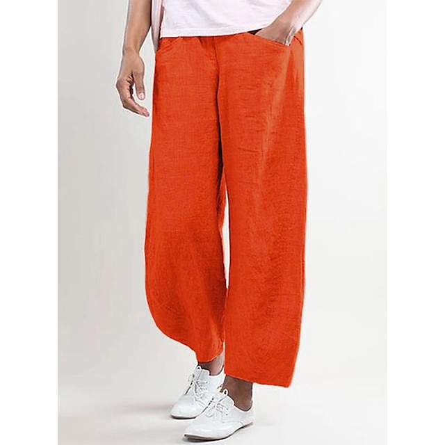  Damen Hose aus Baumwollleinen Hosen Hose Baggy-Hosen Basic Lässig Lounge Mittlere Taille Seitentaschen Baggy Büro Valentinstag Täglich Rosa Rot Dunkelmarine Grün