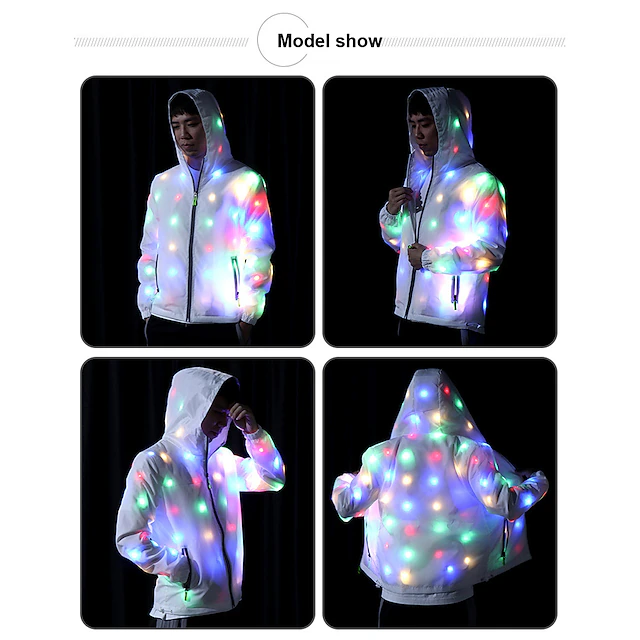 Led Rave Jacket Glowing Jacket Womens Mens Hoodies Coat with LED Luminous for Party Bar ...
