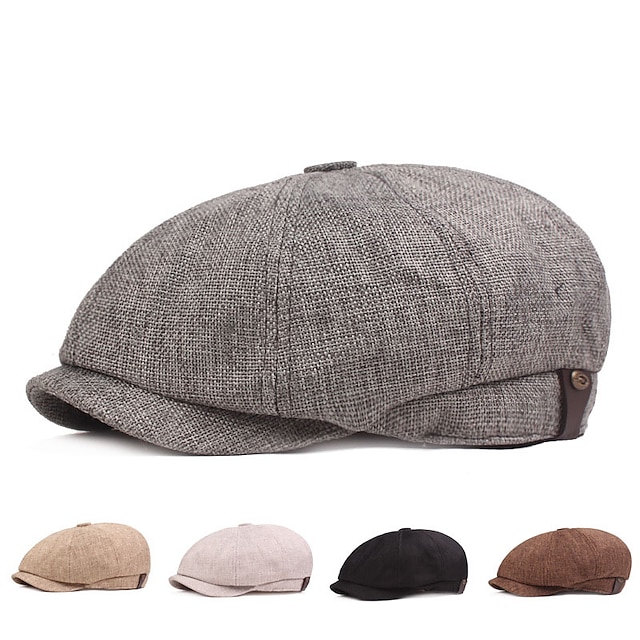  Men's Beret Hat Newsboy Cap Black khaki Linen 1920s Fashion Retro Formal Office Daily Solid / Plain Color Casual