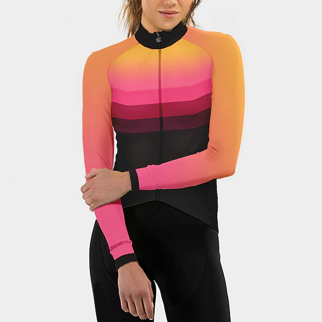 Women's Cycling Jersey Gradient Long Sleeve Bike Jersey Top with 3 Rear Pockets Mountain Bike MTB Road Bike Cycling Quick Dry Reflective Strips Back Pocket Moisture Wicking Sports Black Yellow Red 11