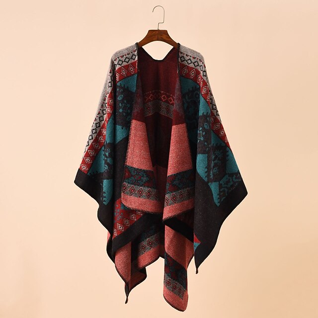 Women's Shawl Wrap Poncho Ruana Cape Daily Holiday Cotton Polyester