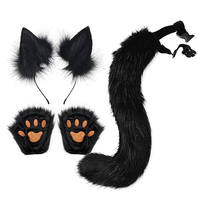  Costume d'halloween simulation de griffe d'animal en peluche oreilles de renard bandeau oreilles d'animaux queue d'animal cos accessoires