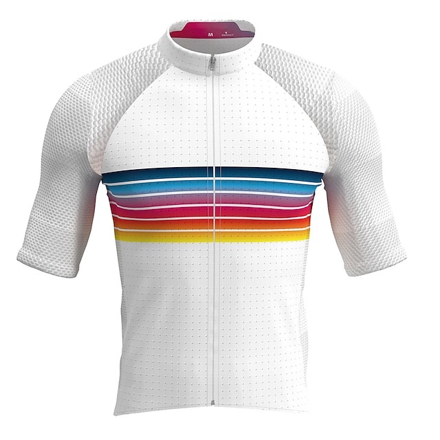  21Grams Men's Cycling Jersey Short Sleeve Bike Top with 3 Rear Pockets Mountain Bike MTB Road Bike Cycling Breathable Quick Dry Moisture Wicking Reflective Strips White Stripes Polyester Spandex