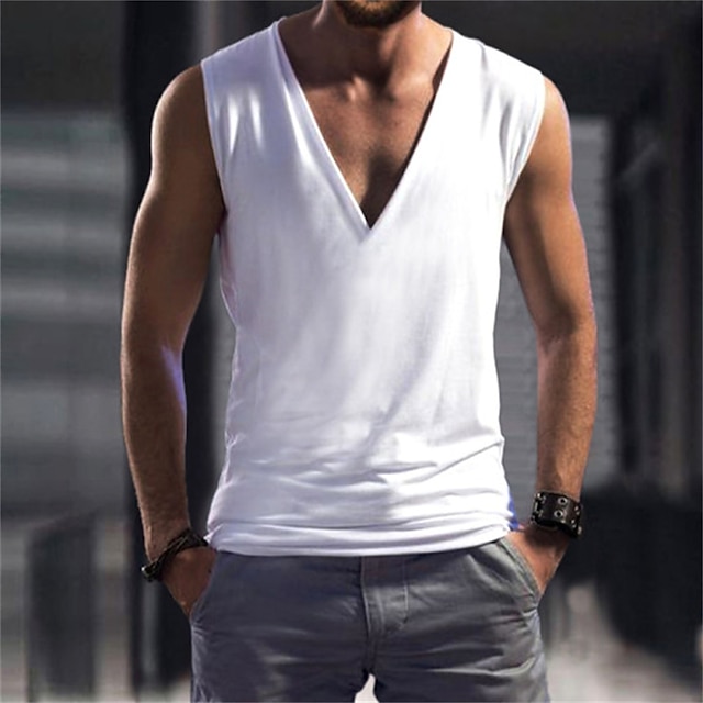  男性用 タンクトップ ベスト アンダーシャツ ノースリーブシャツ 平織り Ｖネック ストリート カジュアル ノースリーブ 衣類 ファッション クラシック 快適 大きくて背が高い