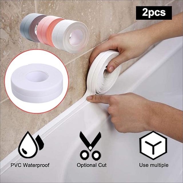  2 st fogremsa tejp pvc självhäftande dekorativ tätningstejp som används för handfat toalett badrum badkar golv vägg kant 0,87‘‘*10,5ft/2,2*320cm