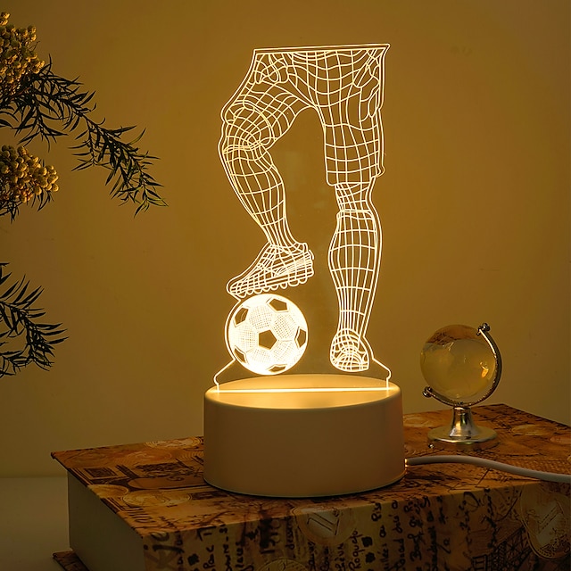  led illusione luce notturna forma di calcio lampada da tavolo 3d con 3 colori che cambiano lampada da comodino, luci per camera da letto regali di compleanno per bambini ragazzo ragazza bambino