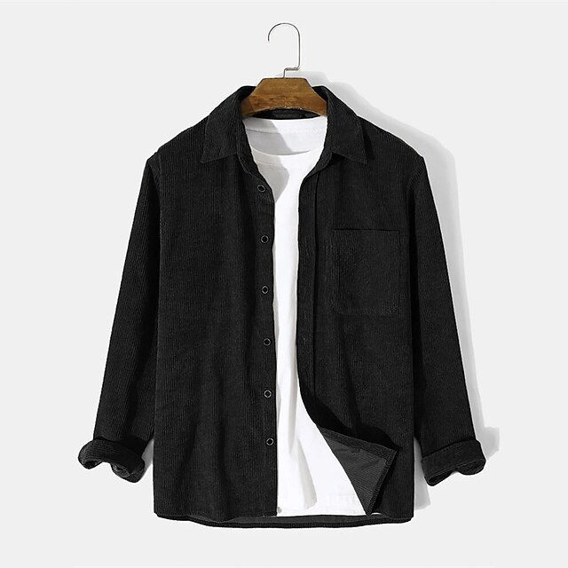  Men's Shirt Overshirt Corduroy Shirt Shirt Jacket Solid Color Turndown Black Brown Long Sleeve Street Daily Button-Down Tops Fashion Casual Comfortable