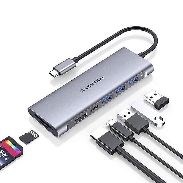  LENTION USB 3.1 USB C Hubok 7 Portok 7 az 1-ben Nagy sebesség Az olvasó (k) USB Hub val vel HDMI 2.0 PD 3.0 USB3.0*3 Power Delivery Kompatibilitás Laptop PC Táblagép