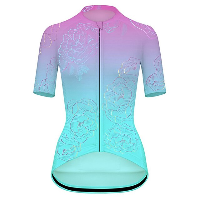  21Grams Women's Cycling Jersey Short Sleeve Bike Top with 3 Rear Pockets Mountain Bike MTB Road Bike Cycling Breathable Quick Dry Moisture Wicking Reflective Strips Blue Floral Botanical Polyester