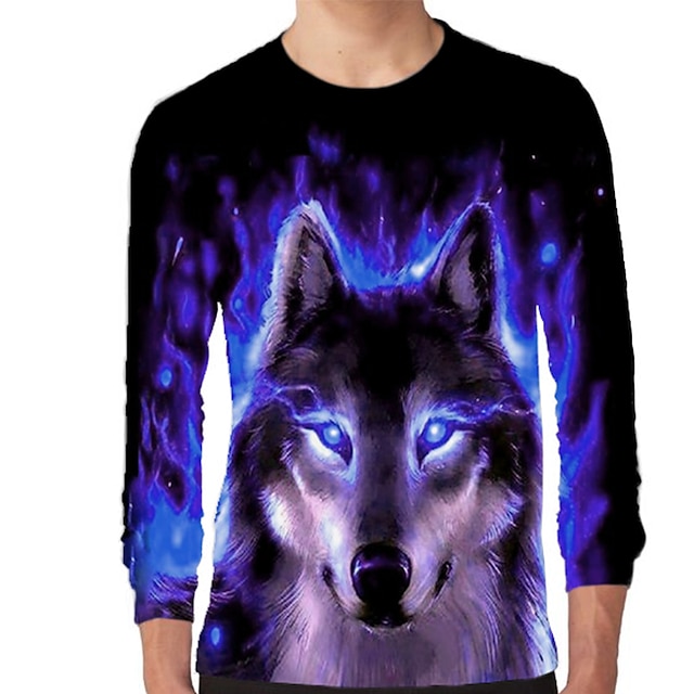  Chico 3D Animal Lobo Camiseta Manga Larga Impresión 3D Primavera Otoño Activo Deportes Moda Niños 3-12 años Exterior Diario Ajuste regular