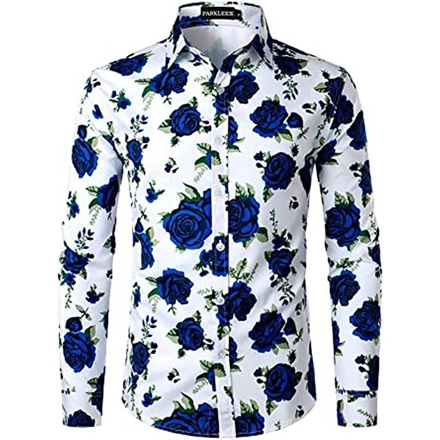 Men's Shirt Graphic Shirt Rose Floral Turndown Black White Yellow Pink ...