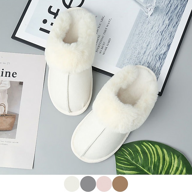  Women's Fuzzy Faux Plush Soft Fur Memory Foam Cozy Flat Spa Slide Slippers Comfy Home Slipper Indoor Shoes