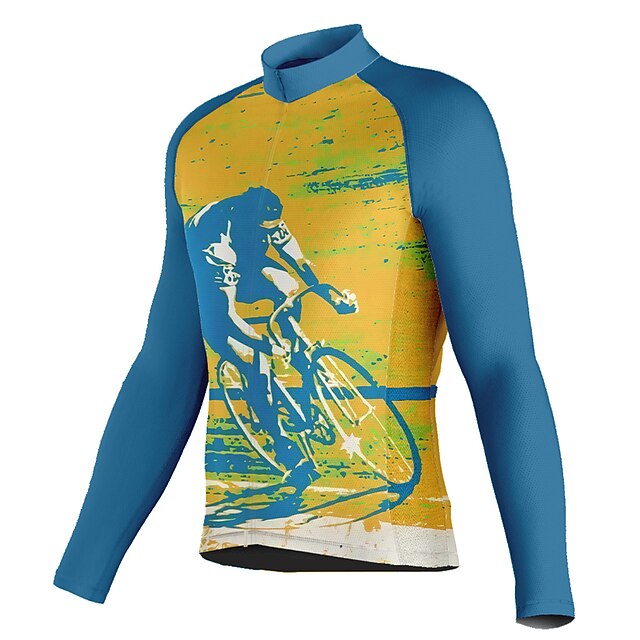  21Grams Men's Cycling Jersey Long Sleeve Bike Top with 3 Rear Pockets Mountain Bike MTB Road Bike Cycling Breathable Quick Dry Moisture Wicking Reflective Strips Yellow Graphic Polyester Spandex