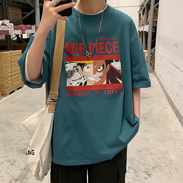  One Piece Affe D. Ruffy T-Shirt-Ärmel Zeichentrick Manga Anime 3D Harajuku Grafik Kawaii Für Paar Herren Damen Erwachsene Zurück zur Schule 3D-Druck