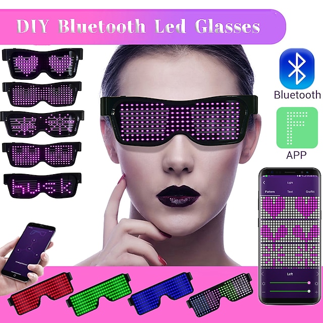  LED Bluetooth Glasses Customizable Light Up Glasses with APP Control LED Glasses for Parties Christmas Festivals Flashing Display DIY Text Messages Animation Gift for Women Men