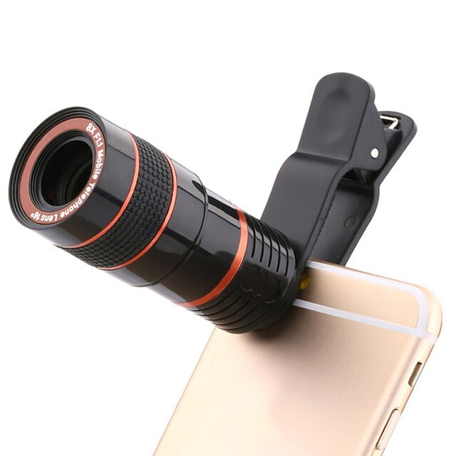  8 X 18 mm Monocular Fully Coated BAK4 Optical Zoom Camera Telescope with clip for IPhone Samsung Xiaomi Huawei Ipad Tablet PC and Smartphones