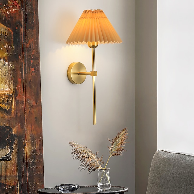  Lightinthebox Wall Sconces 1PCS White Fabric lampshade Gold Wall Lamp Column Bracket Wall Lighting Bathroom Dresser Hardwired lamp Applicable to Living Room Bedroom Dining Room 110-240V