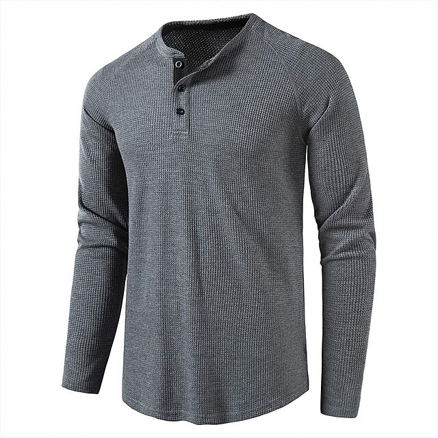  Men's Waffle Henley Shirt Long Sleeve T shirt Tee Wine Dark Gray White Black khaki Blue Solid Color V Neck Casual Daily Button-Down Clothing Clothes Casual Waffle