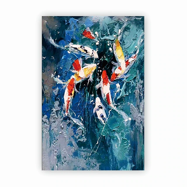 Handmade Hand Painted Oil Painting Wall Art Modern Abstract Koi Landscape Painting Home Decoration Decor Rolled Canvas No Frame Unstretched 8