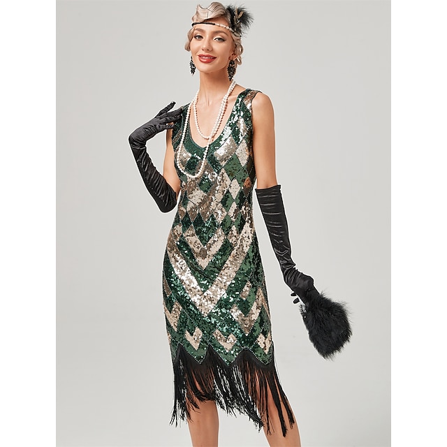  Möly 20s 1920-luku Coctail-asu Mekko Mekot Naamiaisasu Normaali Suuri Gatsby charleston Häävieras Paljetti Tupsu Naisten Halloween Karnevaali Naamiaiset Karnevaali Häät Häävieras Aikuisten Leninki