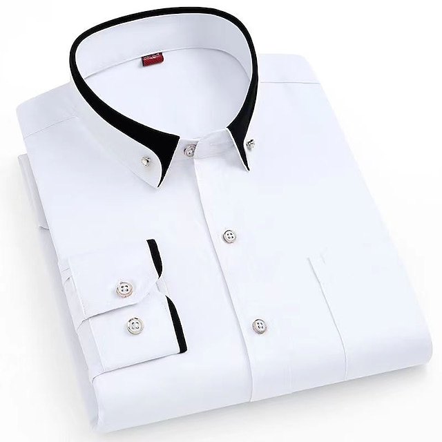 Men's Dress Shirt Wine Black White Pink Long Sleeve Solid / Plain Color ...