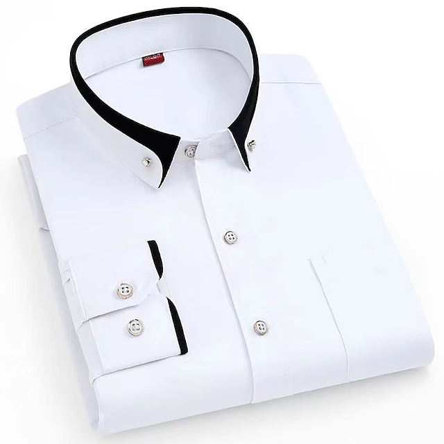 Men's Dress Shirt Wine Black White Long Sleeve Solid / Plain Color ...