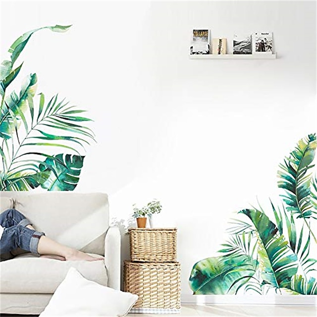  Adesivos de parede de plantas verdes removíveis diy folhas verdes decalques de parede pendurados decoração de parede de videira de árvore para sala de estar quarto de crianças quarto escritório