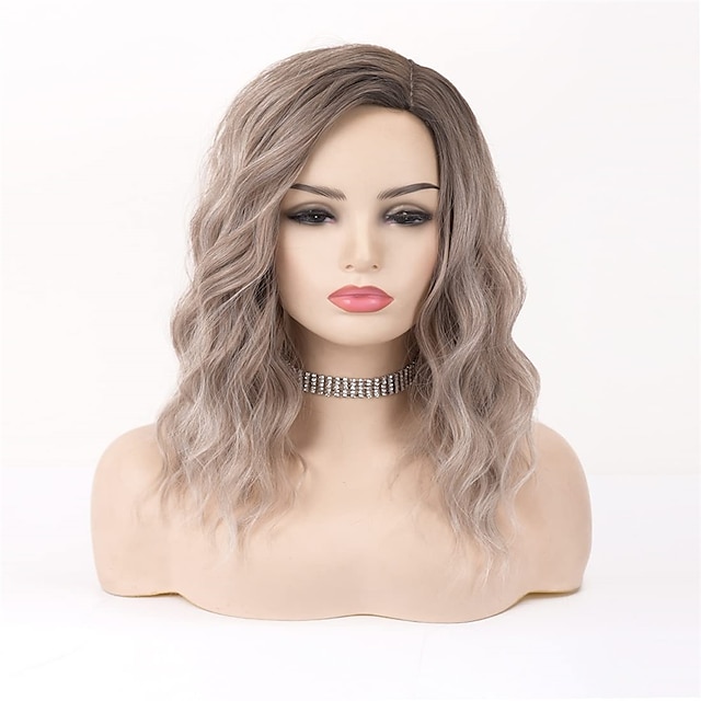 Natalie Portman Wig Ombre Short Curly Wig Synthetic Hair Ash Blonde Wig ...