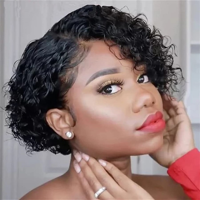  Short Curly Lace Front Wigs 8inch Short Pixie Cut Wigs Lace Front Wig 13x1 Lace Closure Wig Pre Plucked with Baby Hair Wigs for women Christmas Party Wigs