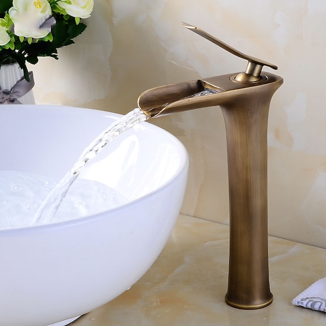  håndvask vandhane, messing vandfald centersæt enkelt håndtag et hul badehaner