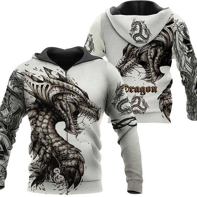 Voor Heren Draak Grafische Prints Viking Trui Met Capuchon Hoodies voor-heren-draak-grafische-prints-viking-trui-met-capuchon-hoodies