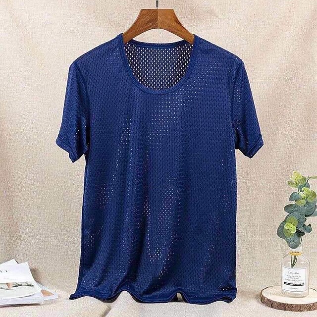  Bărbați Tricou Cămăși care absorb umezeala Manșon scurt Stil Nautic Vară Simplu Modă Casual Respirabil Plasă Stradă Concediu Plajă Negru Alb Bleumarin Top tricou pentru bărbați