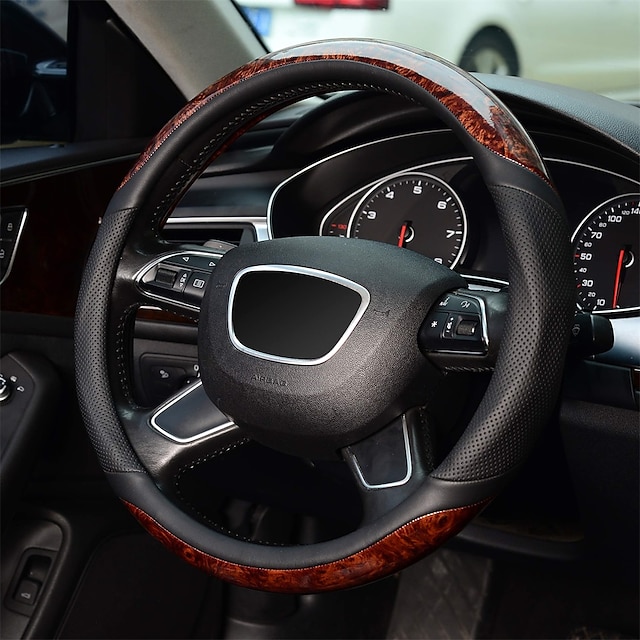  Wood Grain Steering Wheel Cover Universal 15 inch Microfiber LeatherAnti-Slip Odorless
