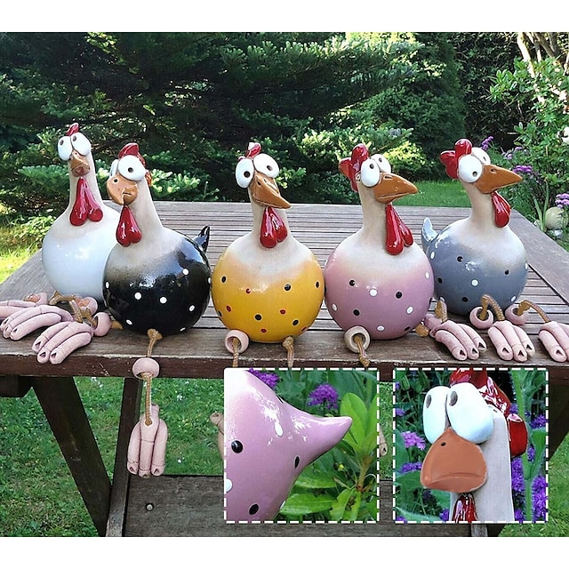  Adornos de artesanía de pollo de ojo grande de resina colgante de pollo de pie colgante decoración del hogar adornos de resina de jardín