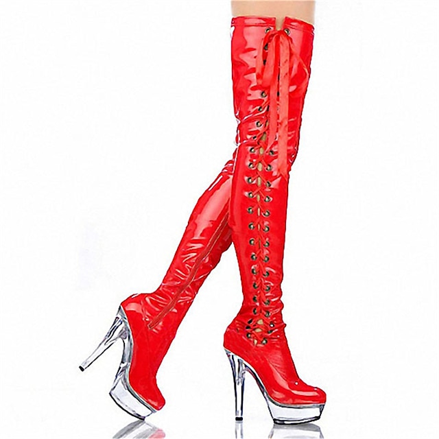  bottes de danse pour femme chaussures de pole dance performance semelle transparente stilettos cuissardes bottes plateforme à lacets mince talon haut bout rond fermeture éclair adulte noir rosé rose rouge clair