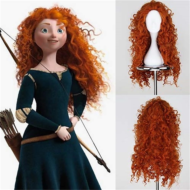  Merida Wigs Blue Bird Long Curly Orange Brave Princess Cosplay Red Hair Synthetic Deep Wave  Wigs for Girls Party Show Heat Resistant Fiber