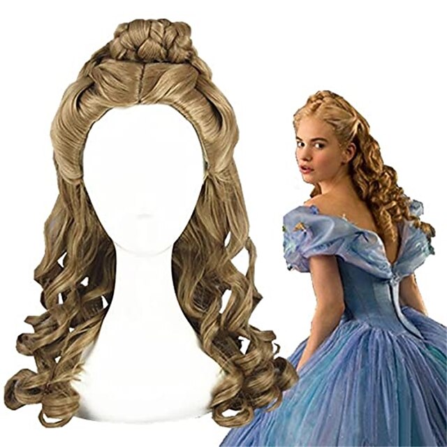 Cinderella Wig Cosplay Role Play  Film Movie Sandy Princess Synthetic Hair Bun Halloween Wigs3
